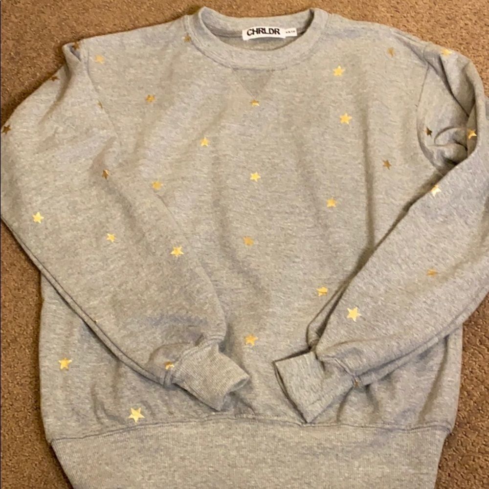Chrldr Grey Crewneck Sweatshirt with Gold Stars Size Small